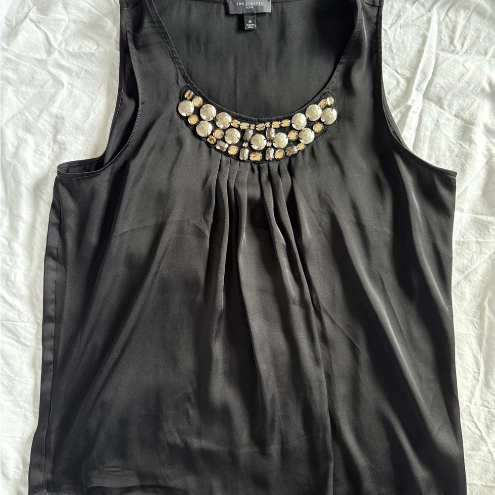 The Limited Black Sleeveless Blouse with Gold Accents